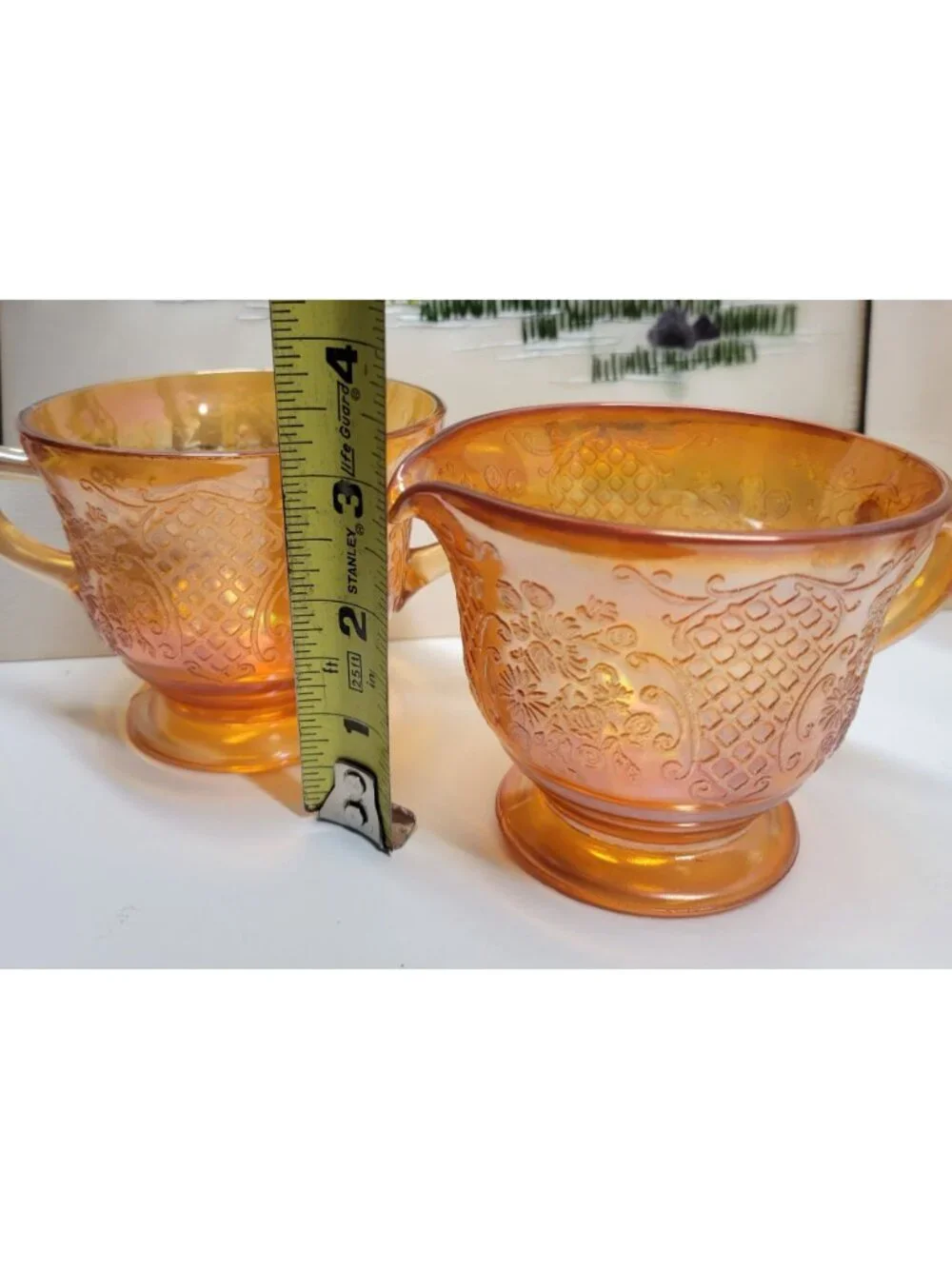Normandie Iridescent Carnival Glass Sugar & Creamer Set Federal Glass Vintage